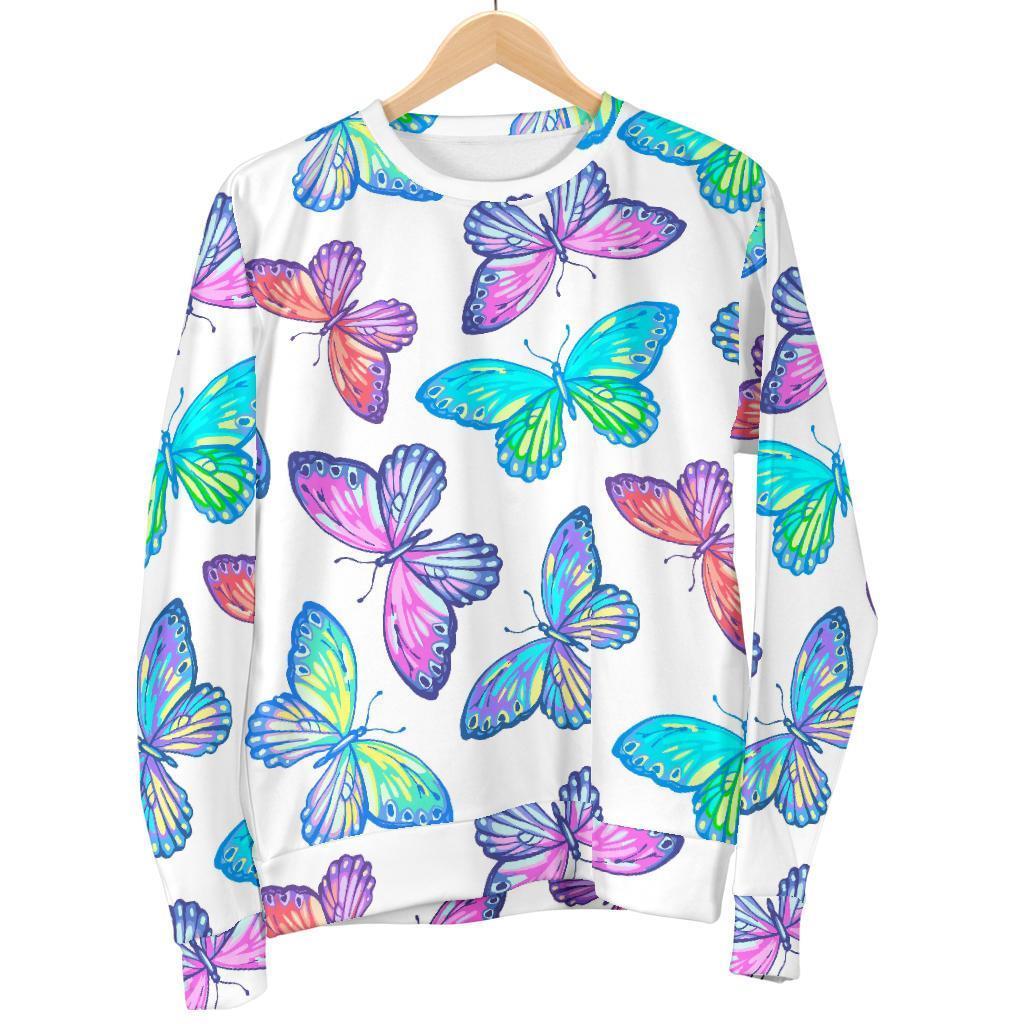 Colorful Butterfly Pattern Print Women's Crewneck Sweatshirt