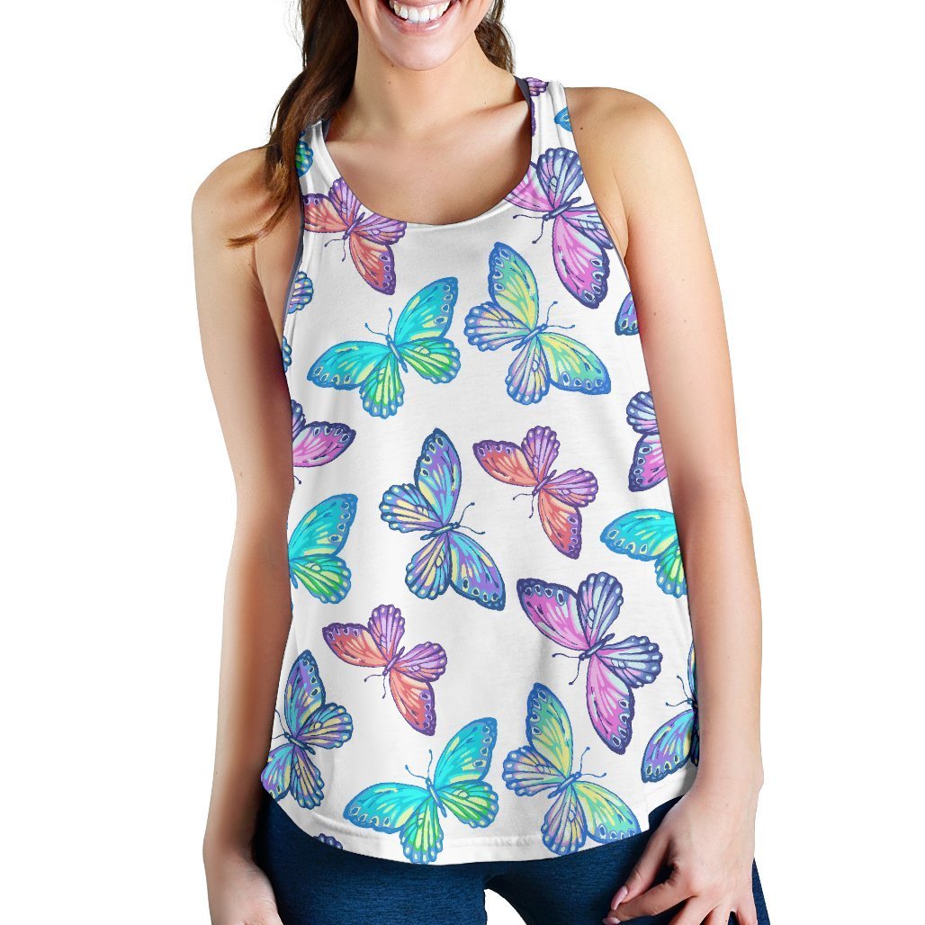 Colorful Butterfly Pattern Print Women's Racerback Tank Top