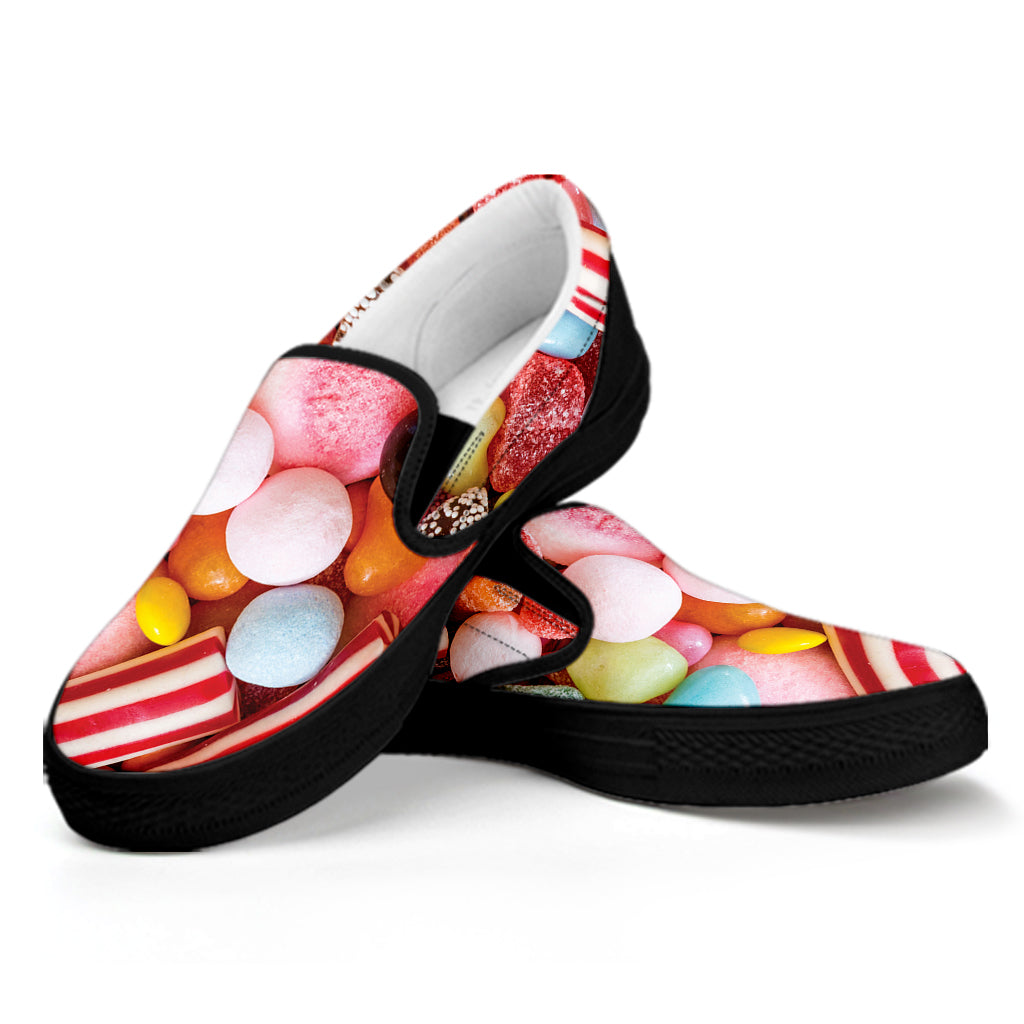 Colorful Candy And Jelly Print Black Slip On Shoes