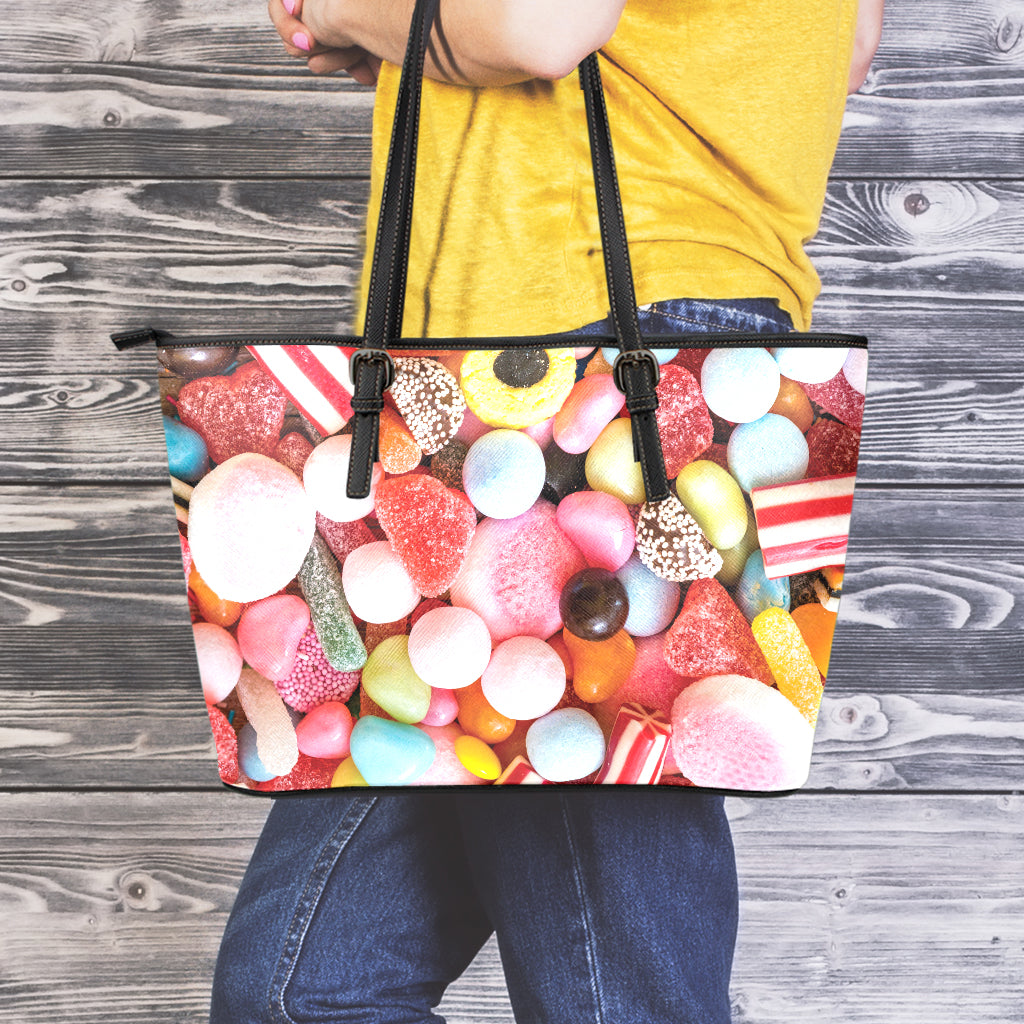 Colorful Candy And Jelly Print Leather Tote Bag