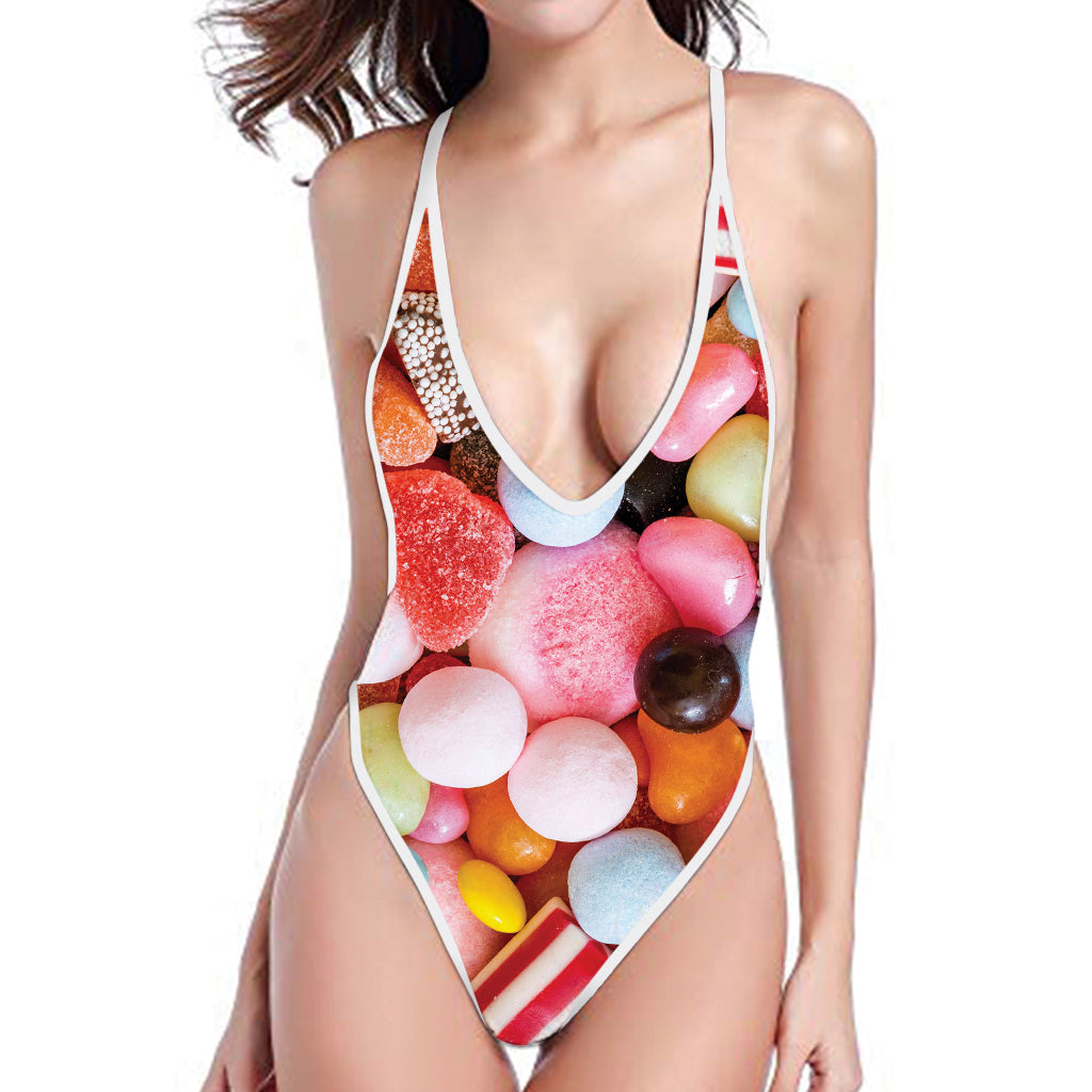 Colorful Candy And Jelly Print One Piece High Cut Swimsuit