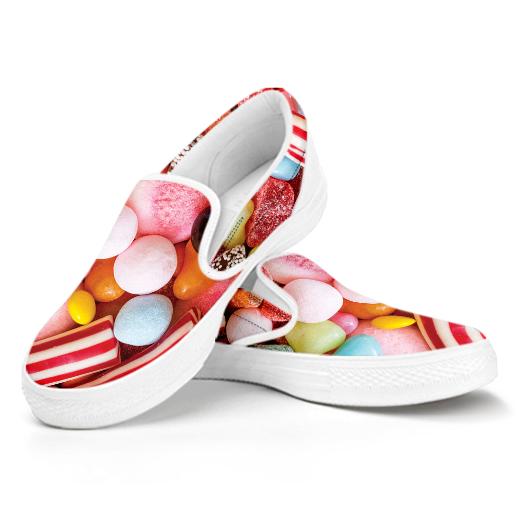 Colorful Candy And Jelly Print White Slip On Shoes