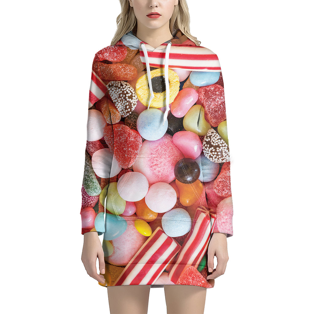 Colorful Candy And Jelly Print Women's Pullover Hoodie Dress