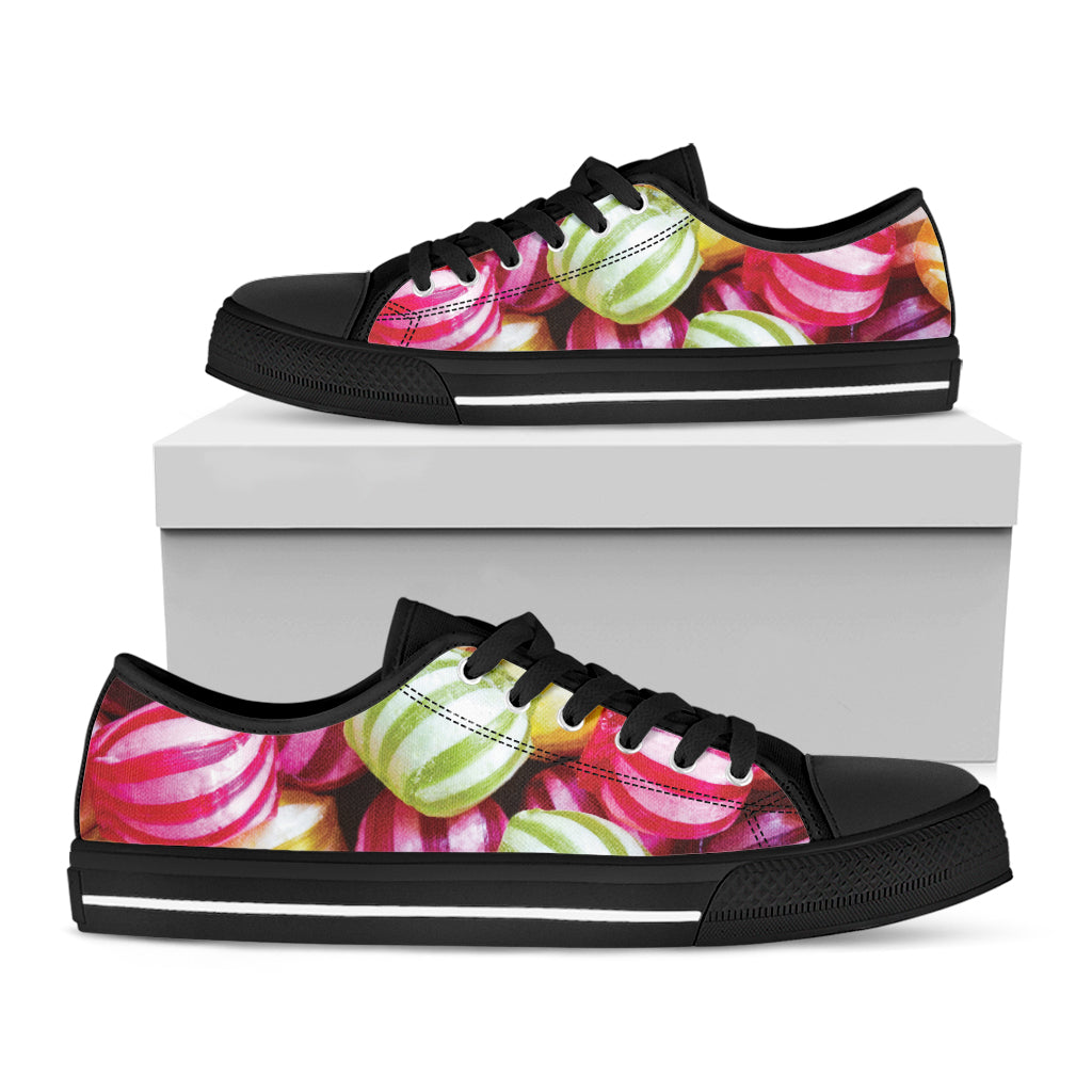 Colorful Candy Ball Print Black Low Top Shoes