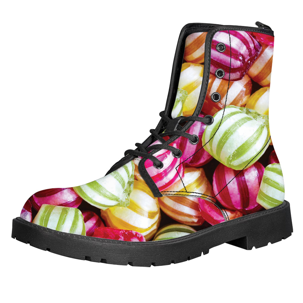 Colorful Candy Ball Print Leather Boots