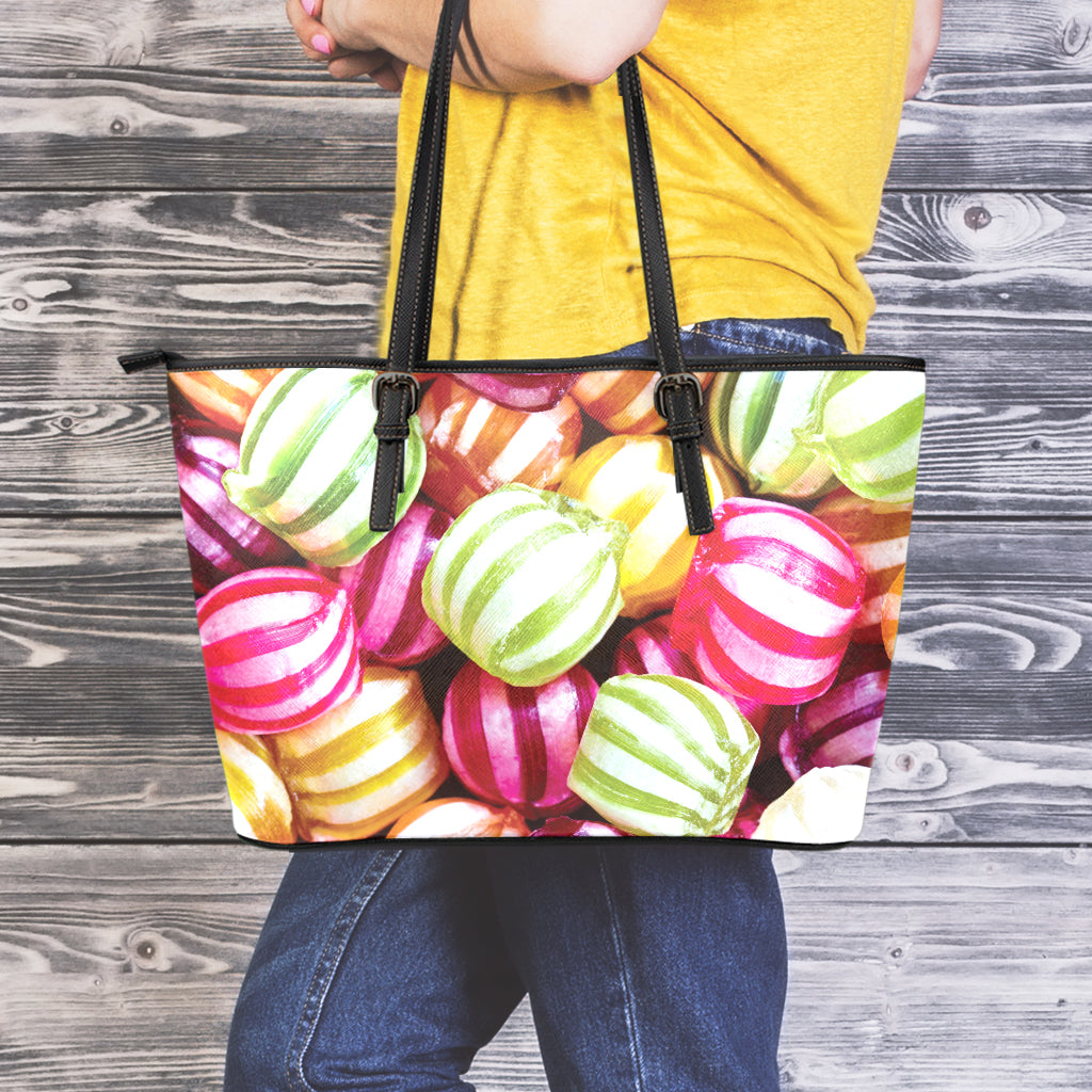 Colorful Candy Ball Print Leather Tote Bag