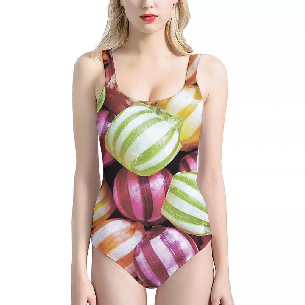 Colorful Candy Ball Print One Piece Halter Neck Swimsuit