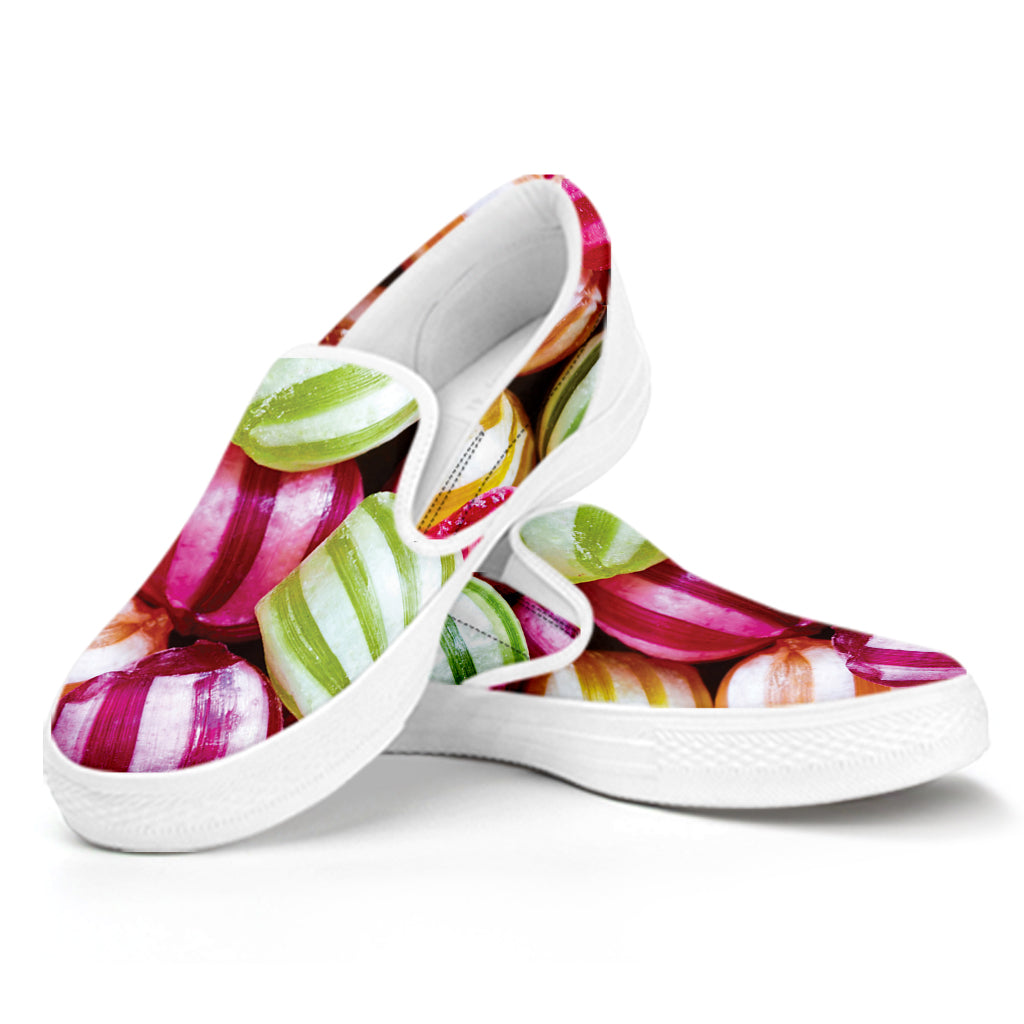 Colorful Candy Ball Print White Slip On Shoes