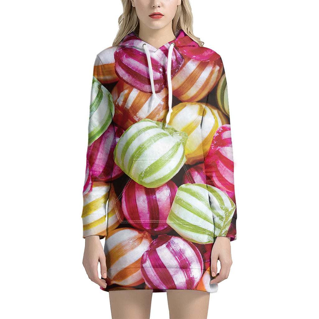 Colorful Candy Ball Print Women's Pullover Hoodie Dress