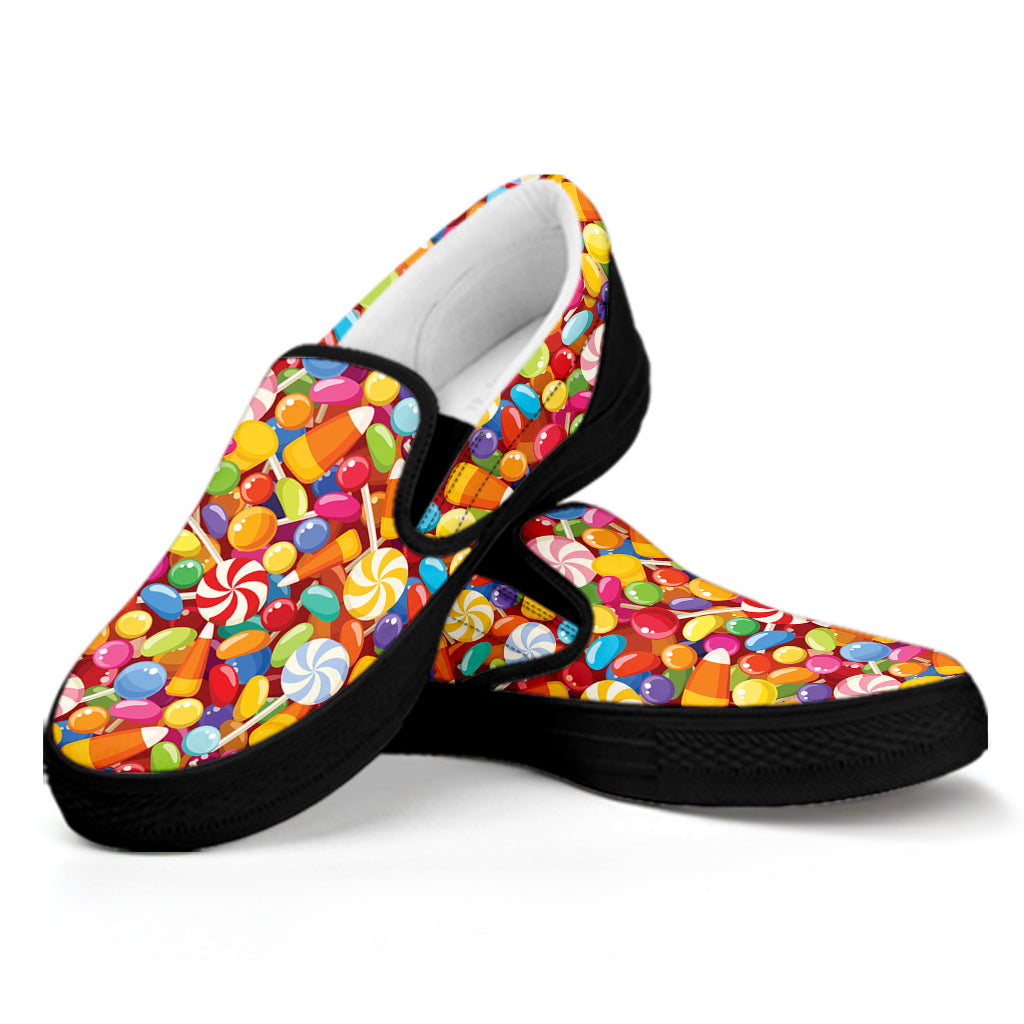 Colorful Candy Pattern Print Black Slip On Shoes