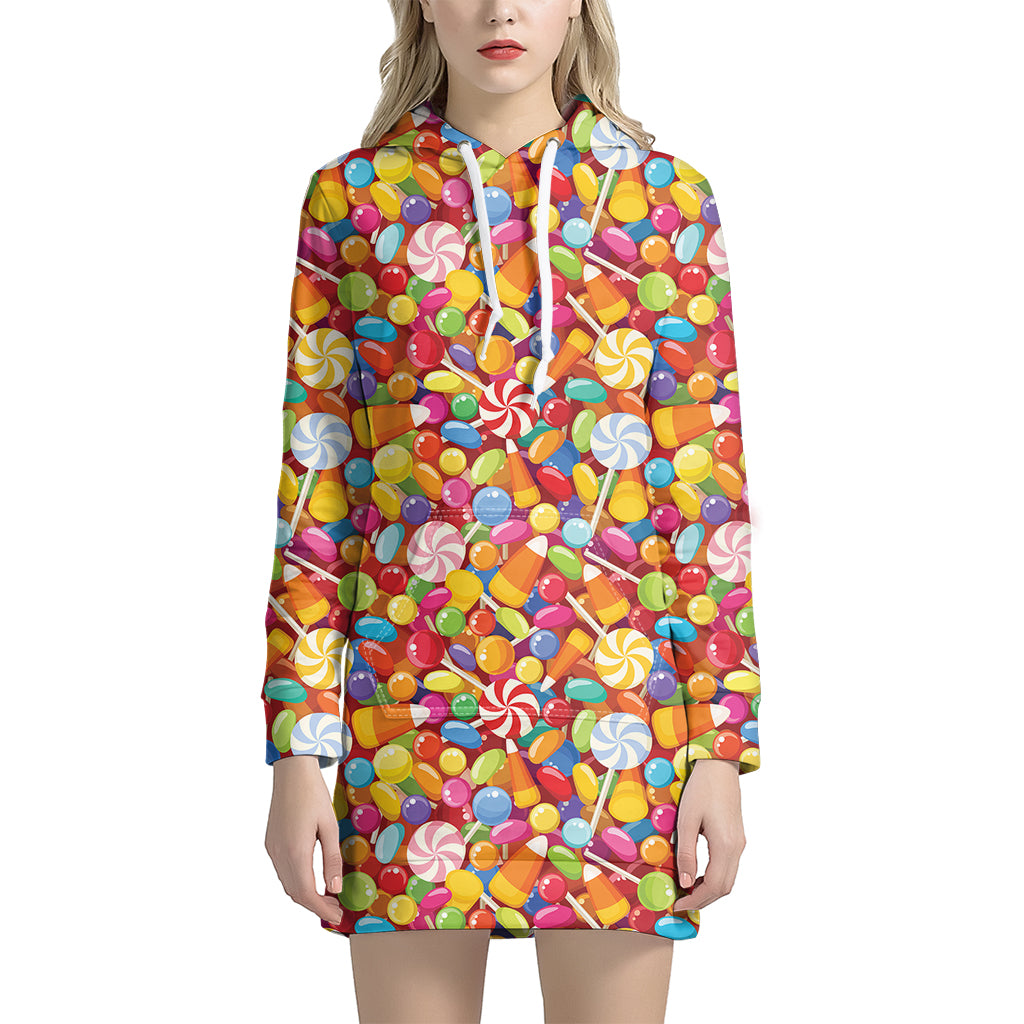 Colorful Candy Pattern Print Women's Pullover Hoodie Dress