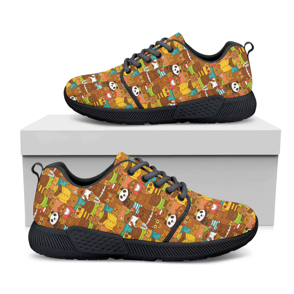 Colorful Cartoon Baby Bear Pattern Print Black Athletic Shoes