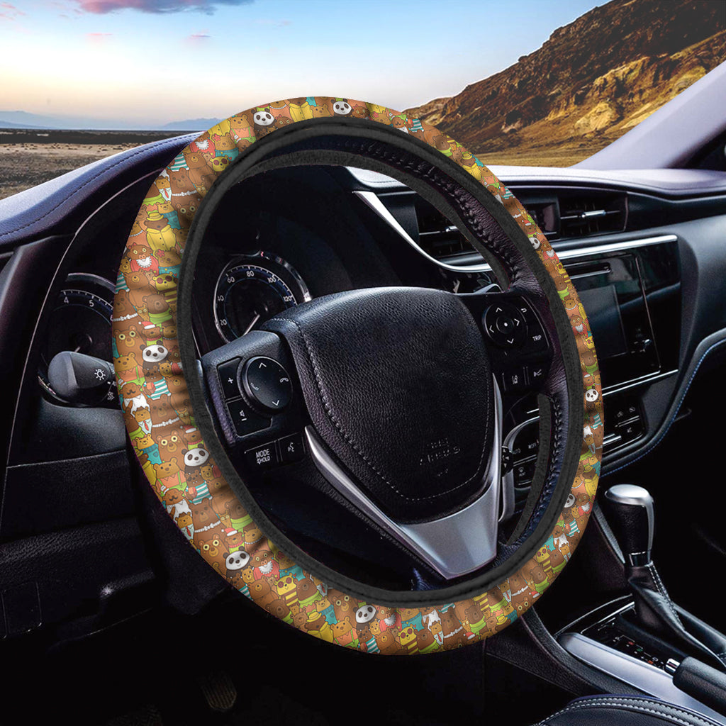 Colorful Cartoon Baby Bear Pattern Print Car Steering Wheel Cover