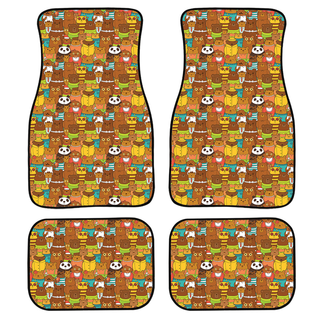 Colorful Cartoon Baby Bear Pattern Print Front and Back Car Floor Mats