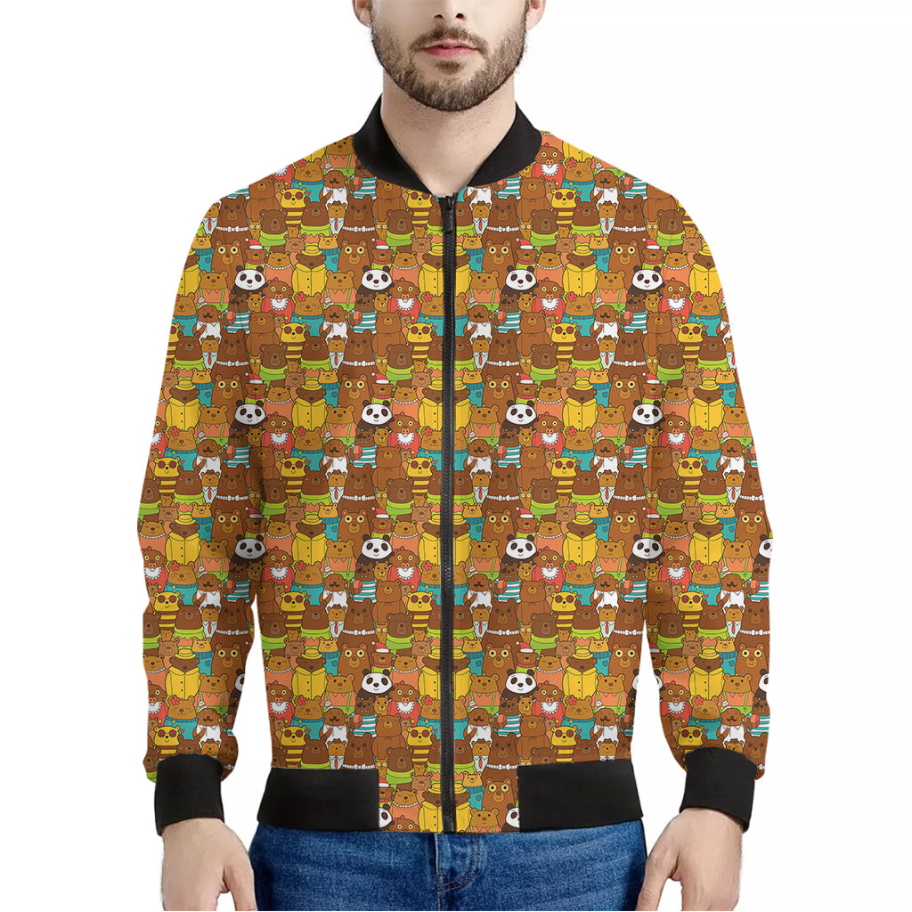 Colorful Cartoon Baby Bear Pattern Print Men's Bomber Jacket