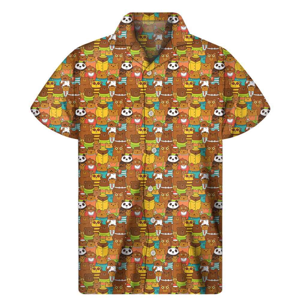 Colorful Cartoon Baby Bear Pattern Print Men's Short Sleeve Shirt