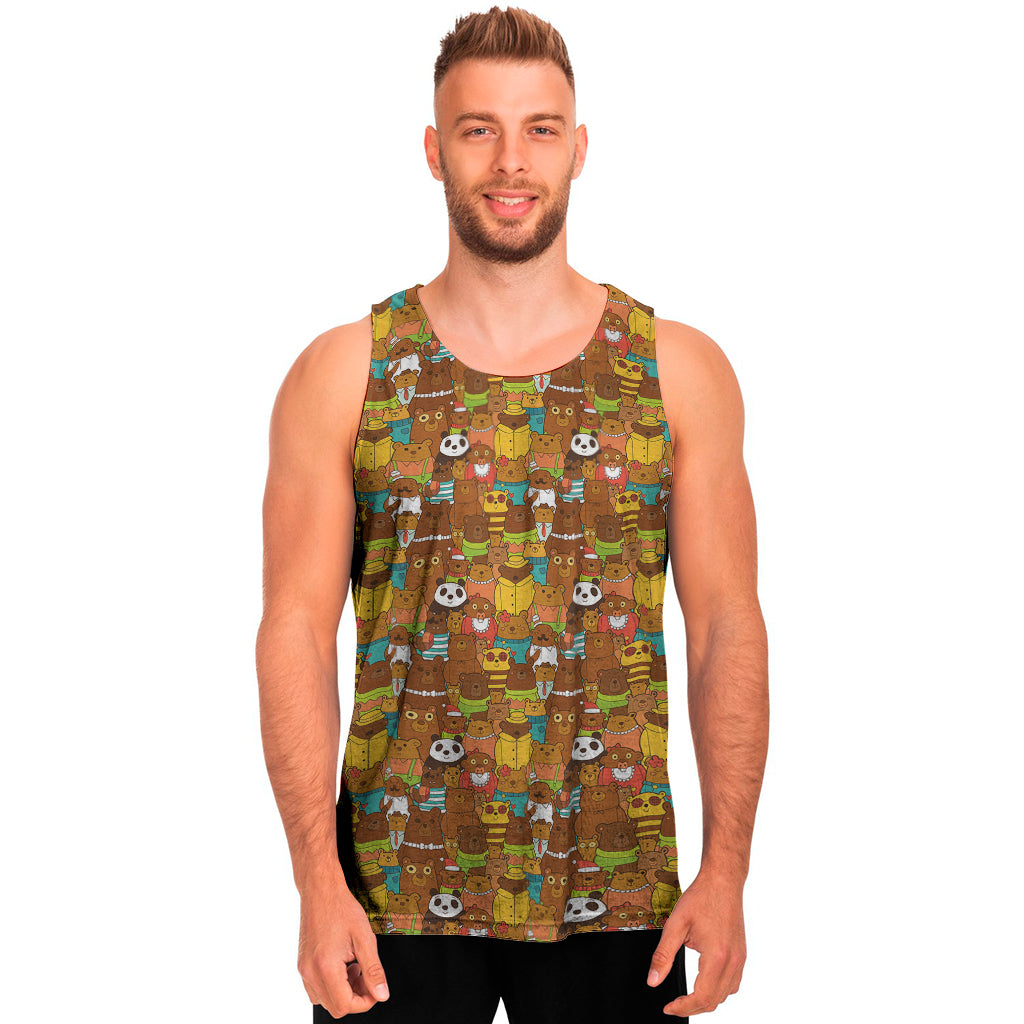 Colorful Cartoon Baby Bear Pattern Print Men's Tank Top