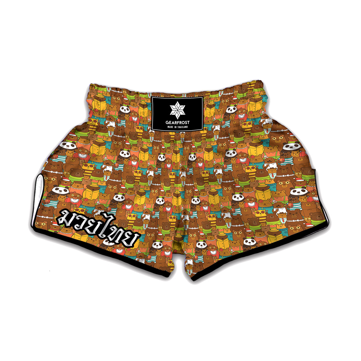 Colorful Cartoon Baby Bear Pattern Print Muay Thai Boxing Shorts