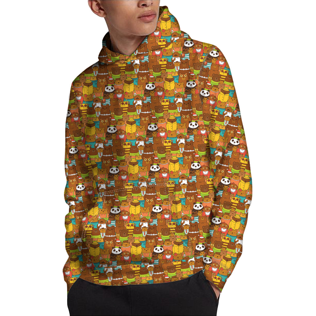 Colorful Cartoon Baby Bear Pattern Print Pullover Hoodie