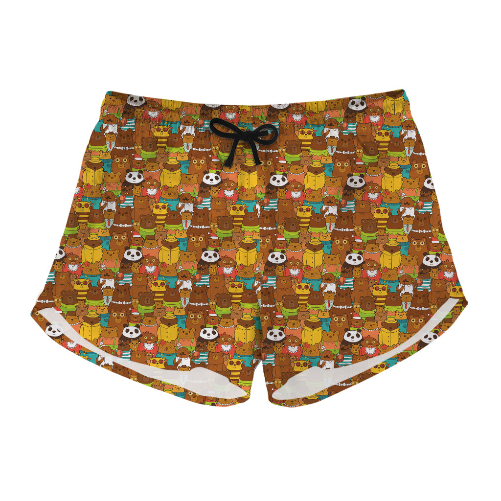 Colorful Cartoon Baby Bear Pattern Print Women's Shorts