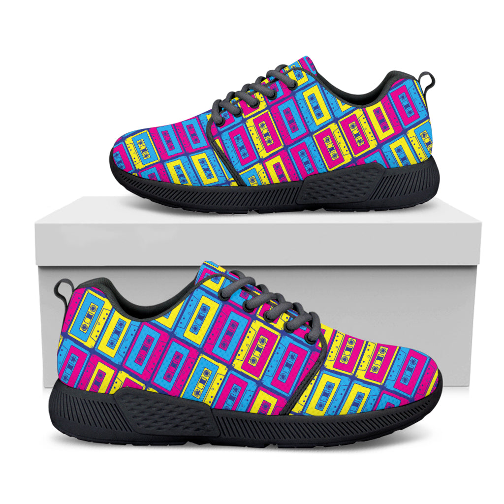 Colorful Cassette Tape Print Black Athletic Shoes