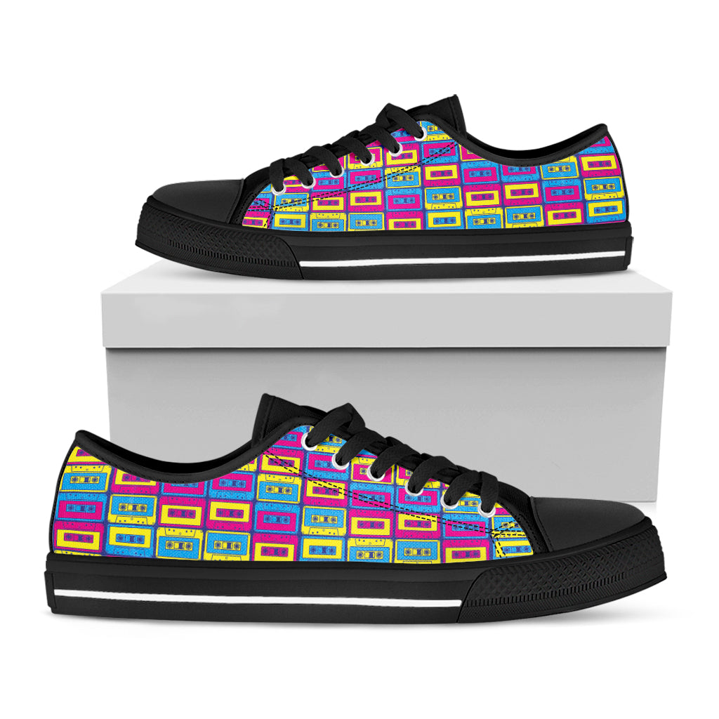 Colorful Cassette Tape Print Black Low Top Shoes