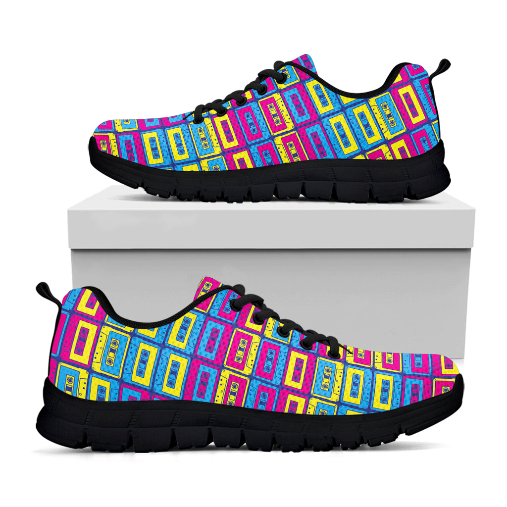 Colorful Cassette Tape Print Black Sneakers