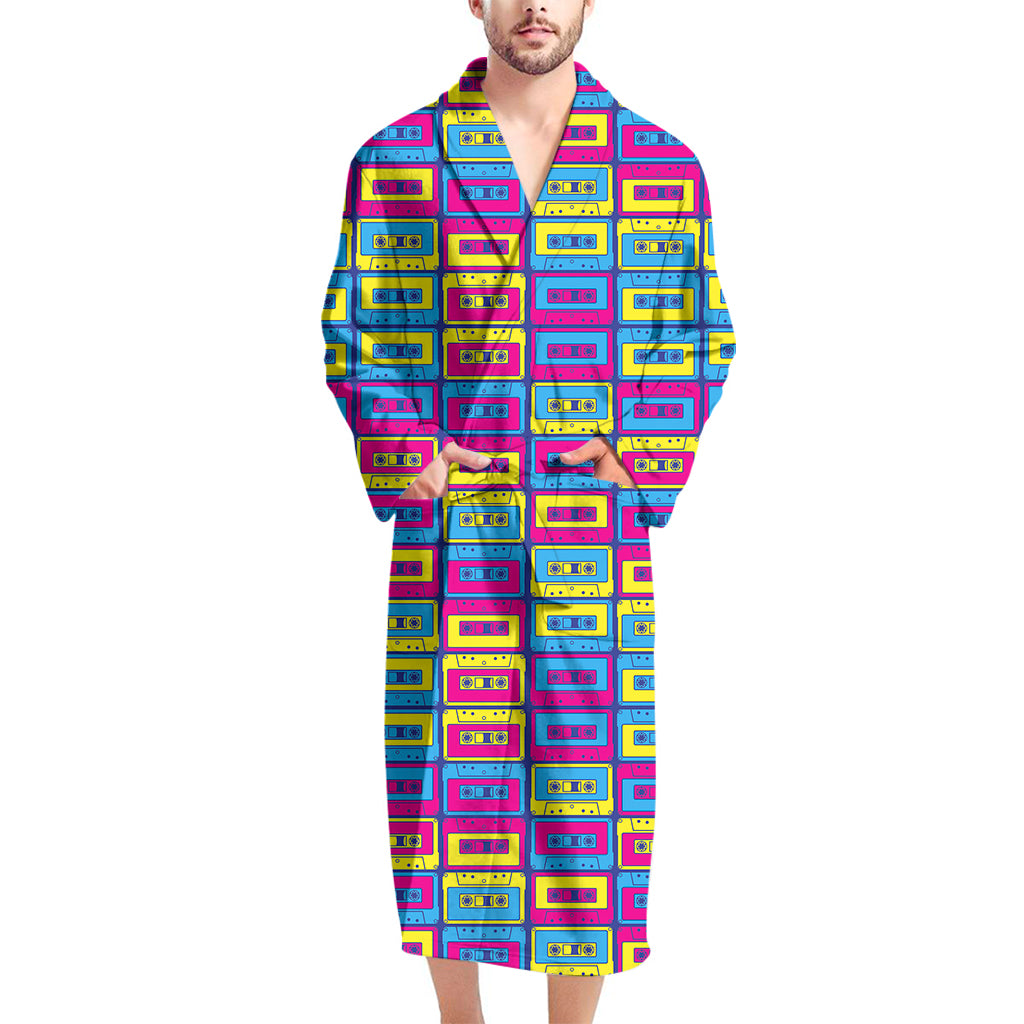 Colorful Cassette Tape Print Men's Bathrobe