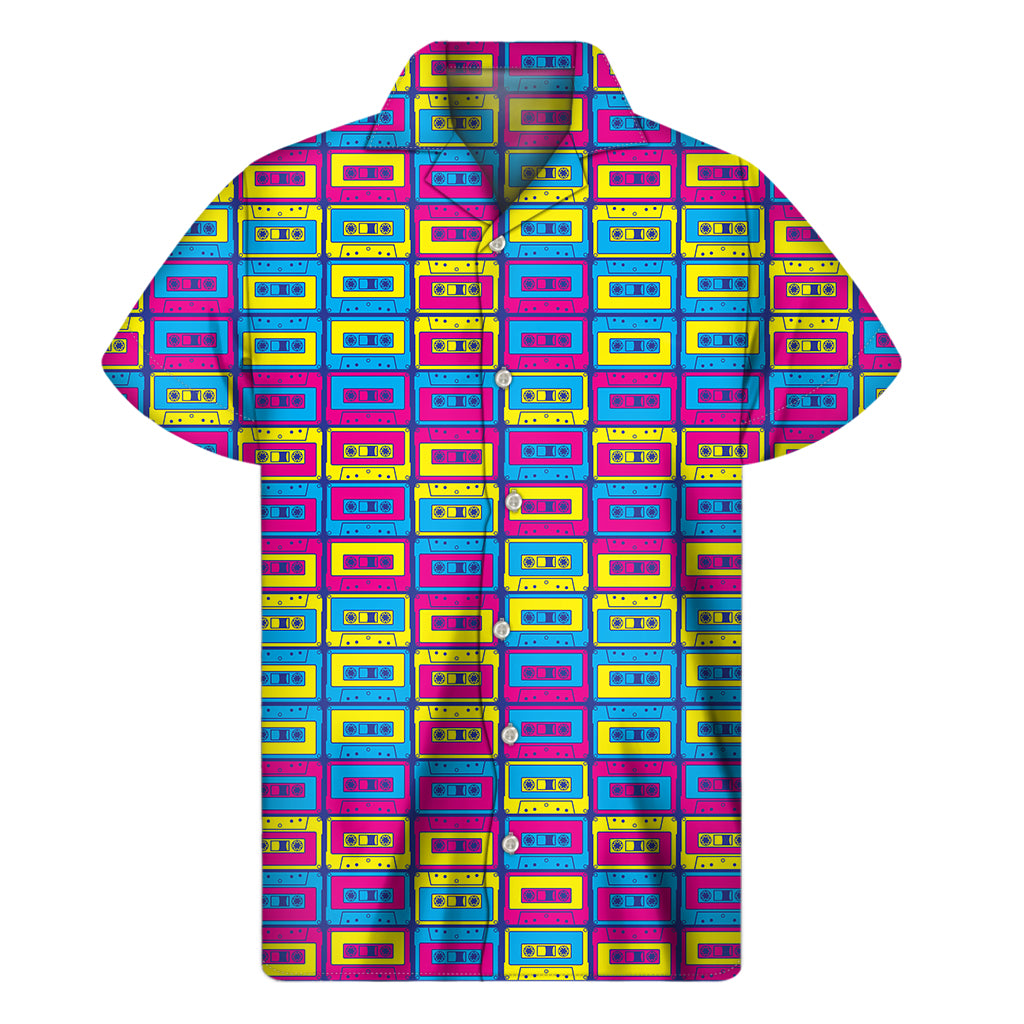 Colorful Cassette Tape Print Men's Short Sleeve Shirt