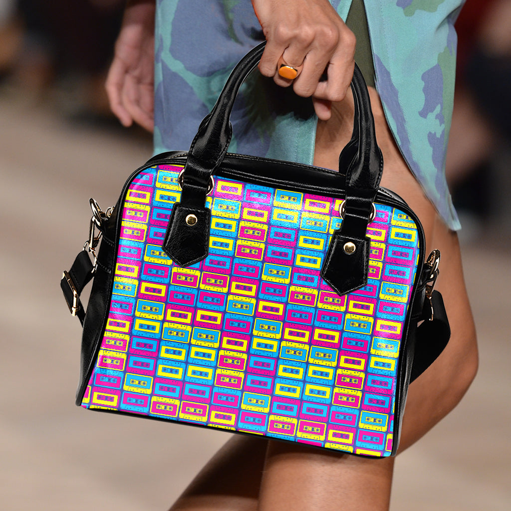 Colorful Cassette Tape Print Shoulder Handbag