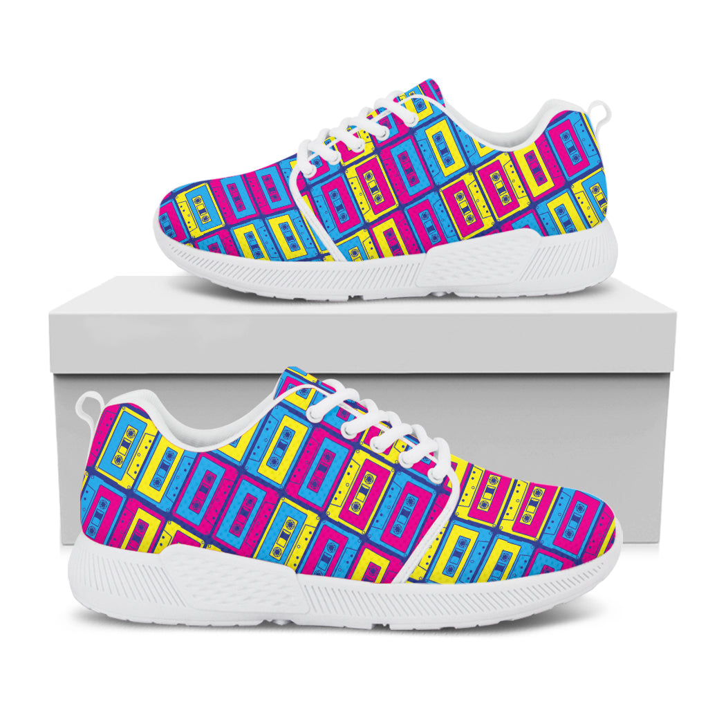 Colorful Cassette Tape Print White Athletic Shoes