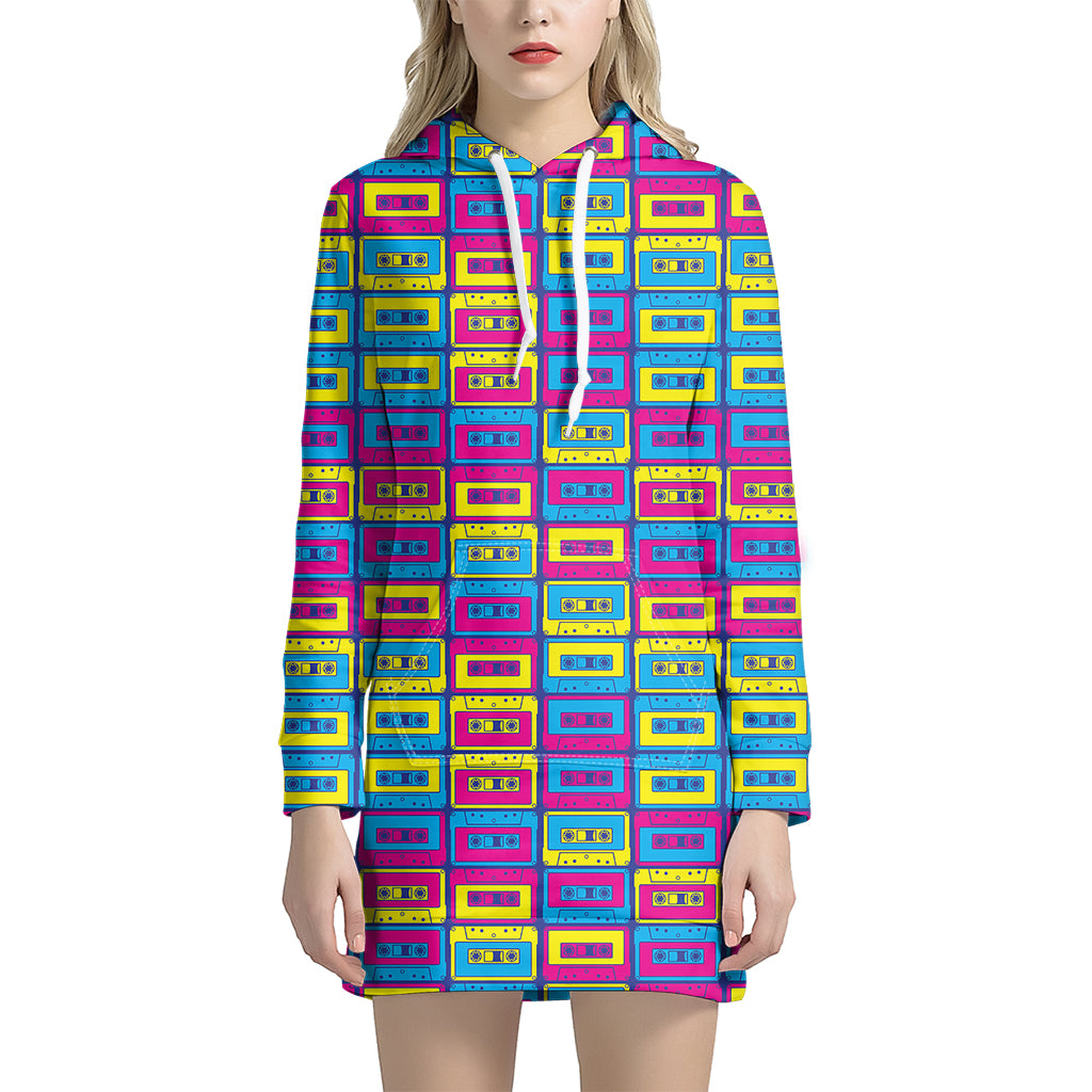 Colorful Cassette Tape Print Women's Pullover Hoodie Dress