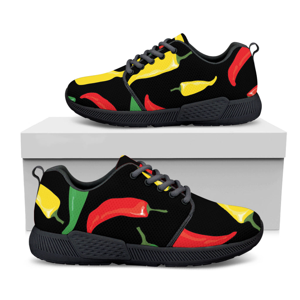 Colorful Chili Peppers Pattern Print Black Athletic Shoes