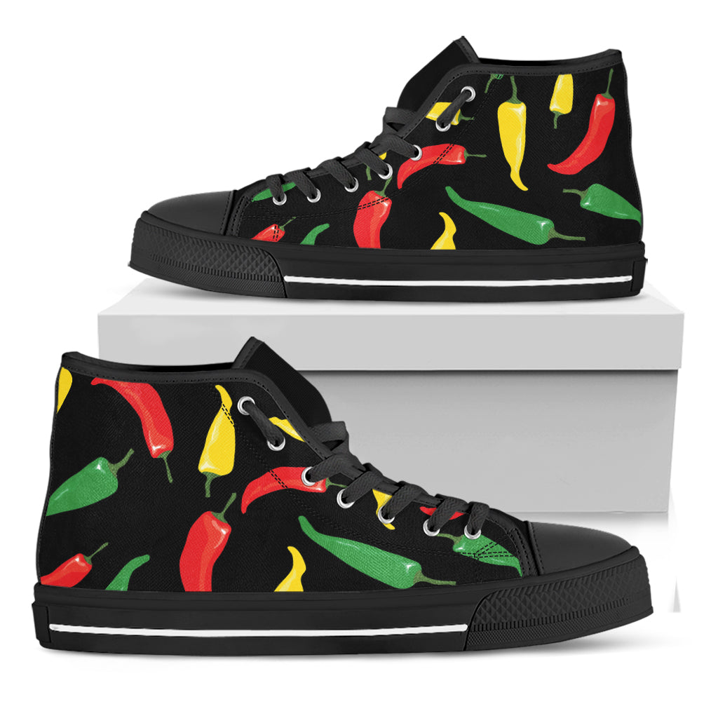 Colorful Chili Peppers Pattern Print Black High Top Shoes