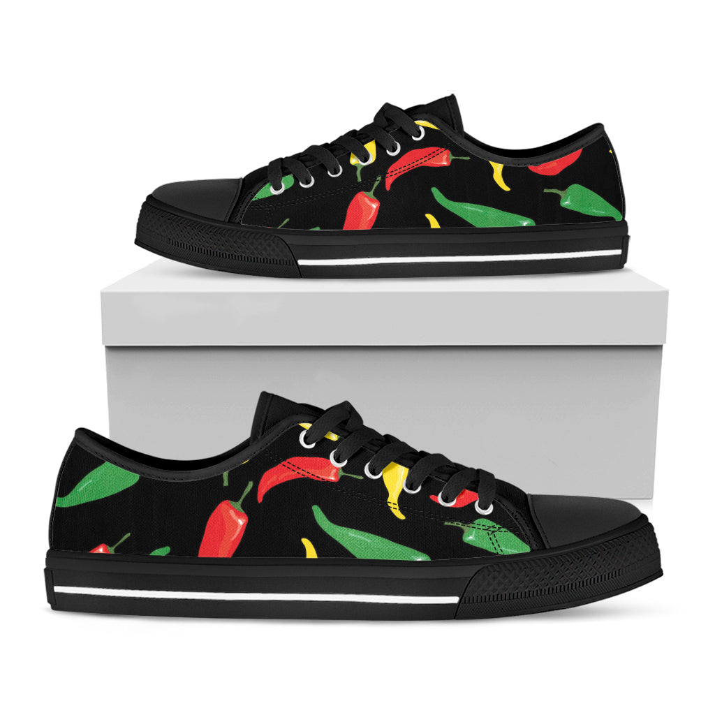 Colorful Chili Peppers Pattern Print Black Low Top Shoes