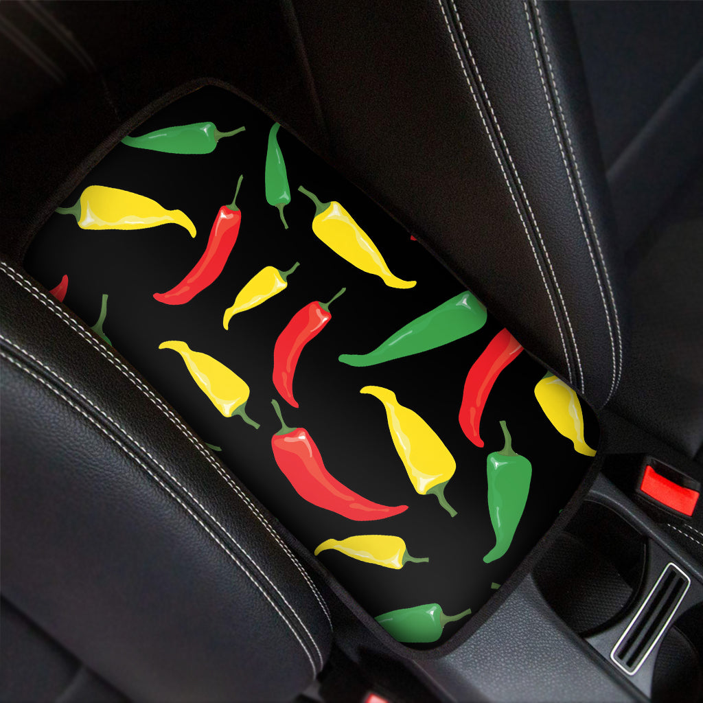 Colorful Chili Peppers Pattern Print Car Center Console Cover