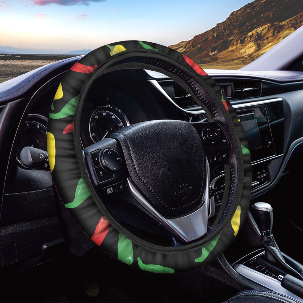 Colorful Chili Peppers Pattern Print Car Steering Wheel Cover