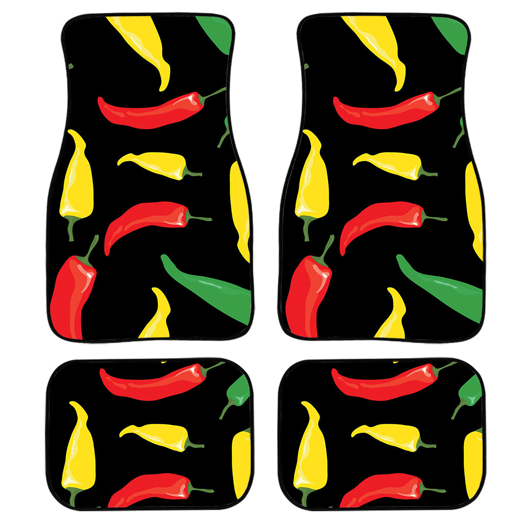 Colorful Chili Peppers Pattern Print Front and Back Car Floor Mats