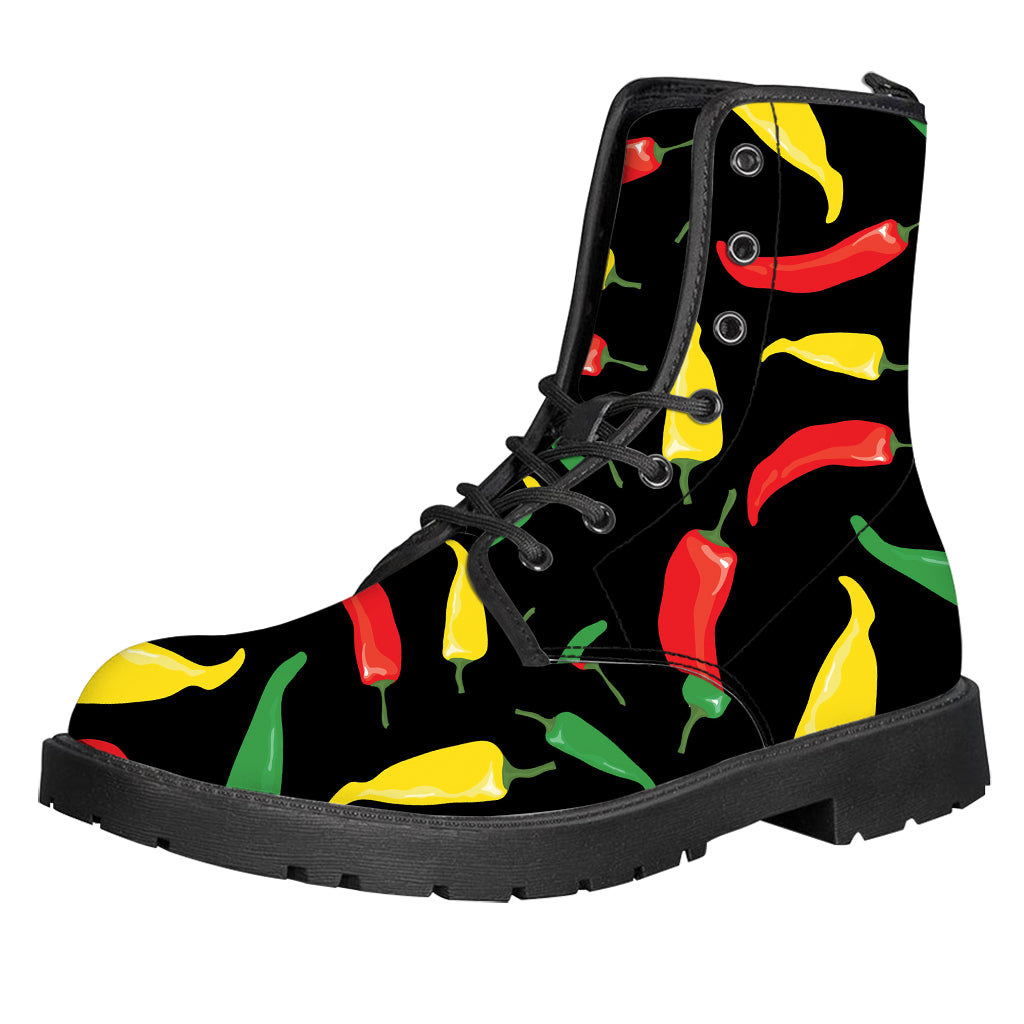 Colorful Chili Peppers Pattern Print Leather Boots