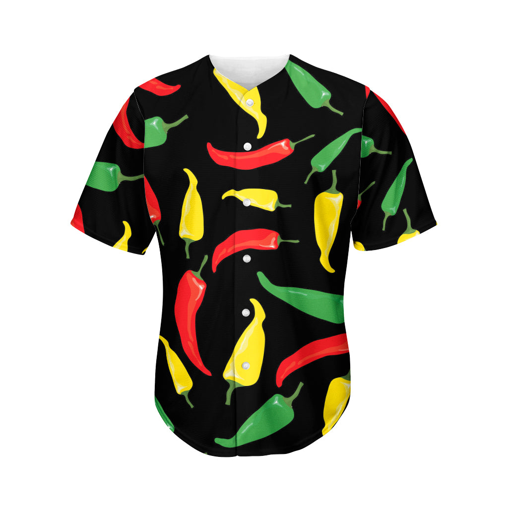 Colorful Chili Peppers Pattern Print Men's Baseball Jersey