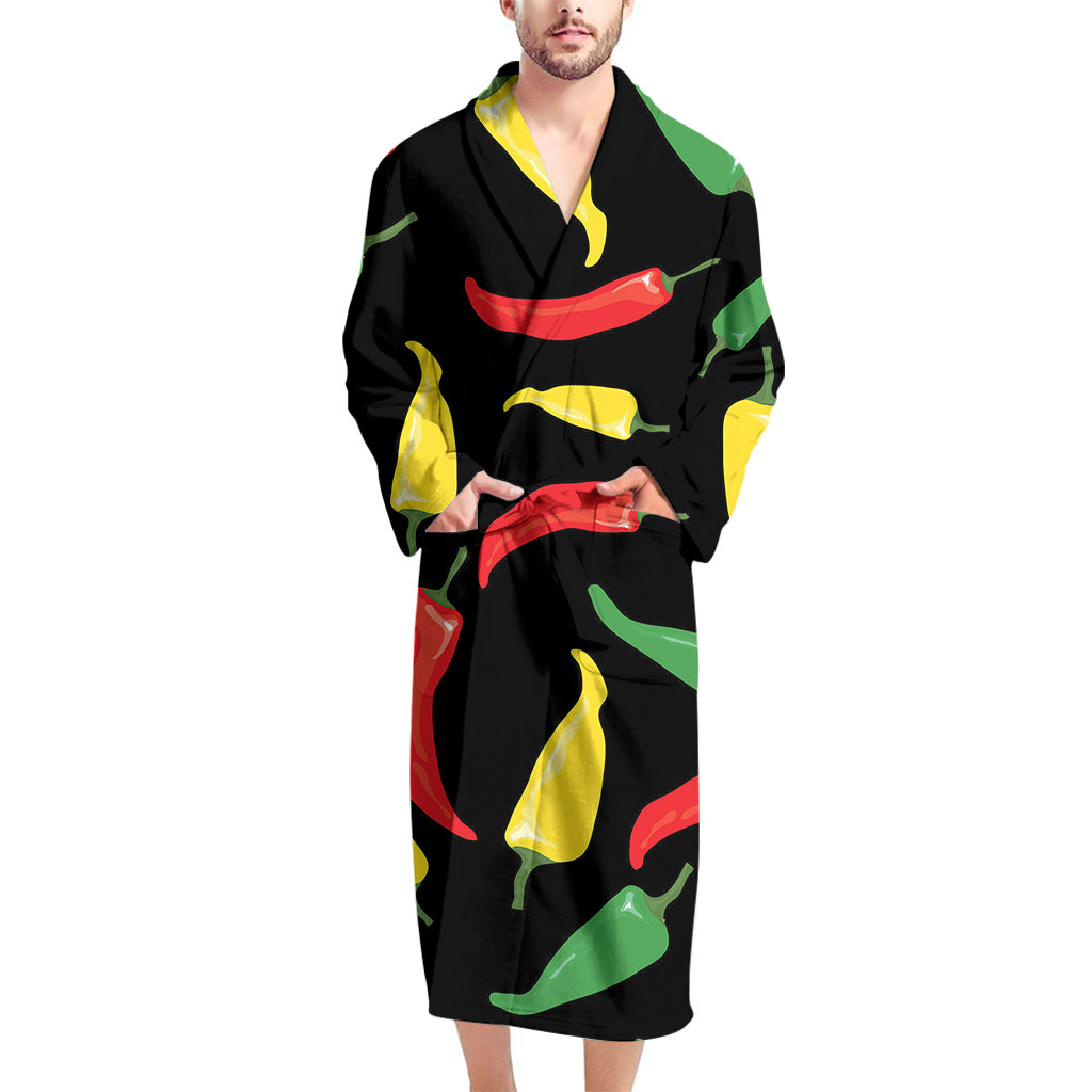 Colorful Chili Peppers Pattern Print Men's Bathrobe