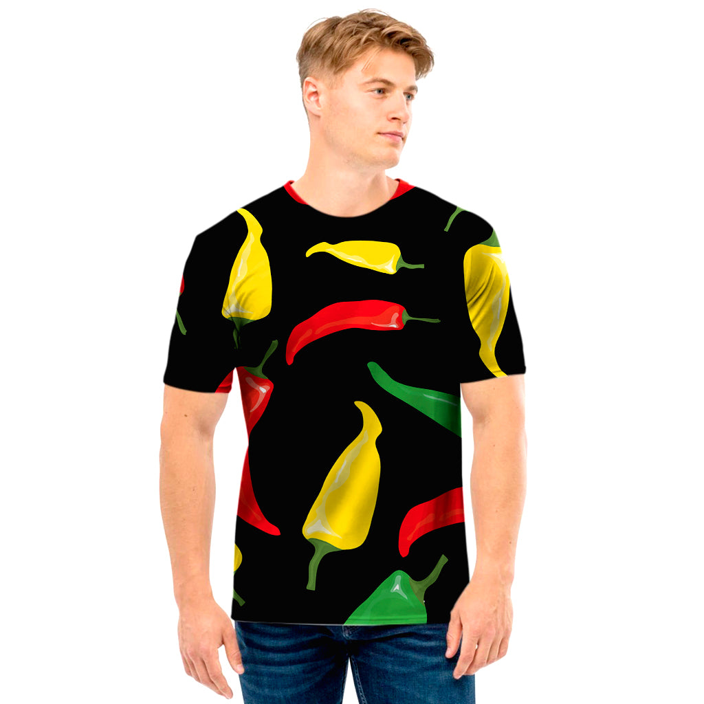 Colorful Chili Peppers Pattern Print Men's T-Shirt