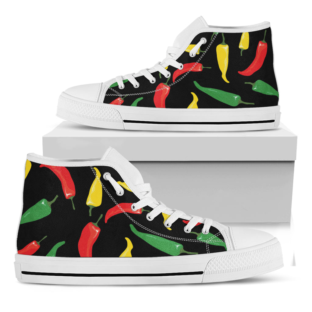 Colorful Chili Peppers Pattern Print White High Top Shoes