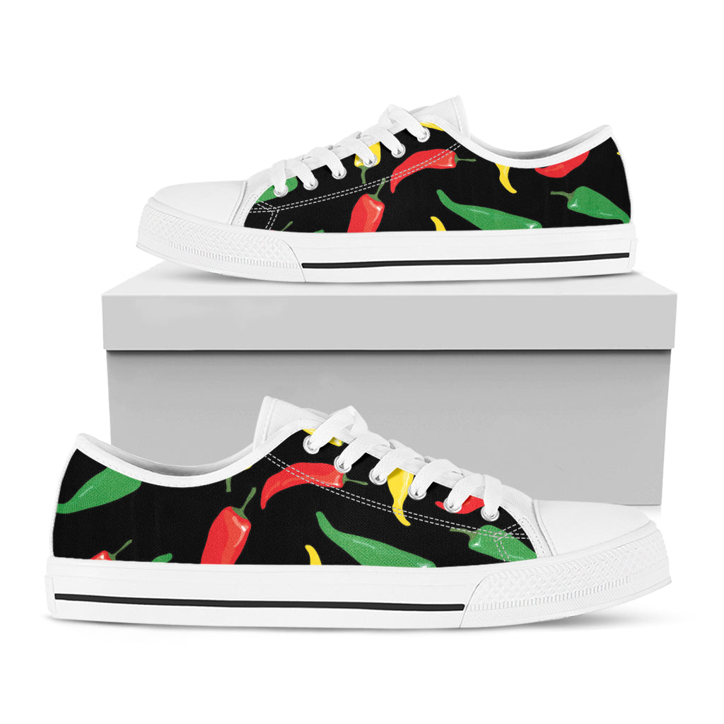 Colorful Chili Peppers Pattern Print White Low Top Shoes