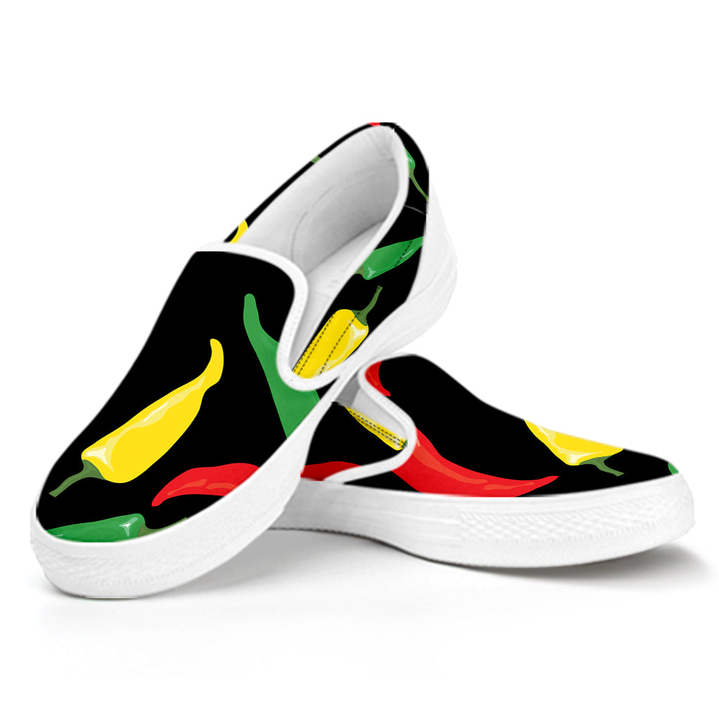 Colorful Chili Peppers Pattern Print White Slip On Shoes