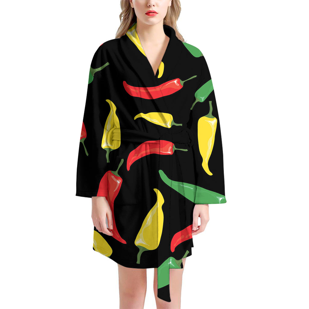 Colorful Chili Peppers Pattern Print Women's Bathrobe