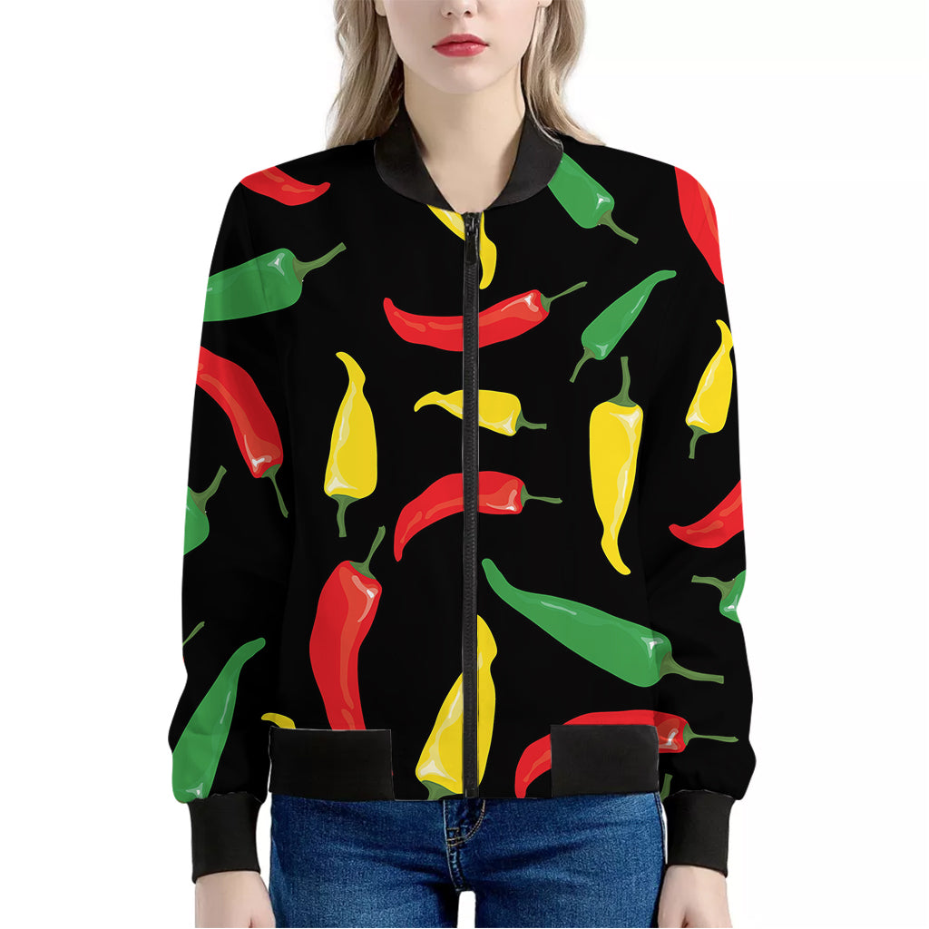 Colorful Chili Peppers Pattern Print Women's Bomber Jacket