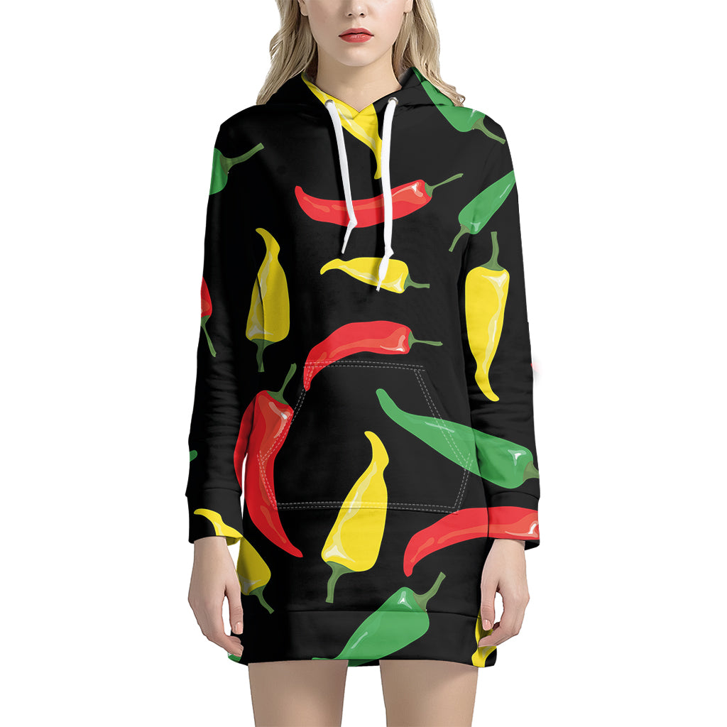 Colorful Chili Peppers Pattern Print Women's Pullover Hoodie Dress