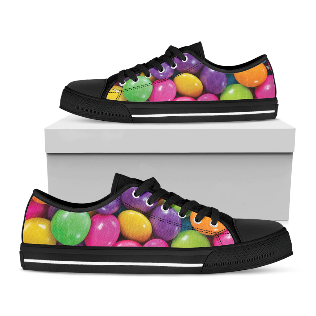 Colorful Chocolate Candy Print Black Low Top Shoes