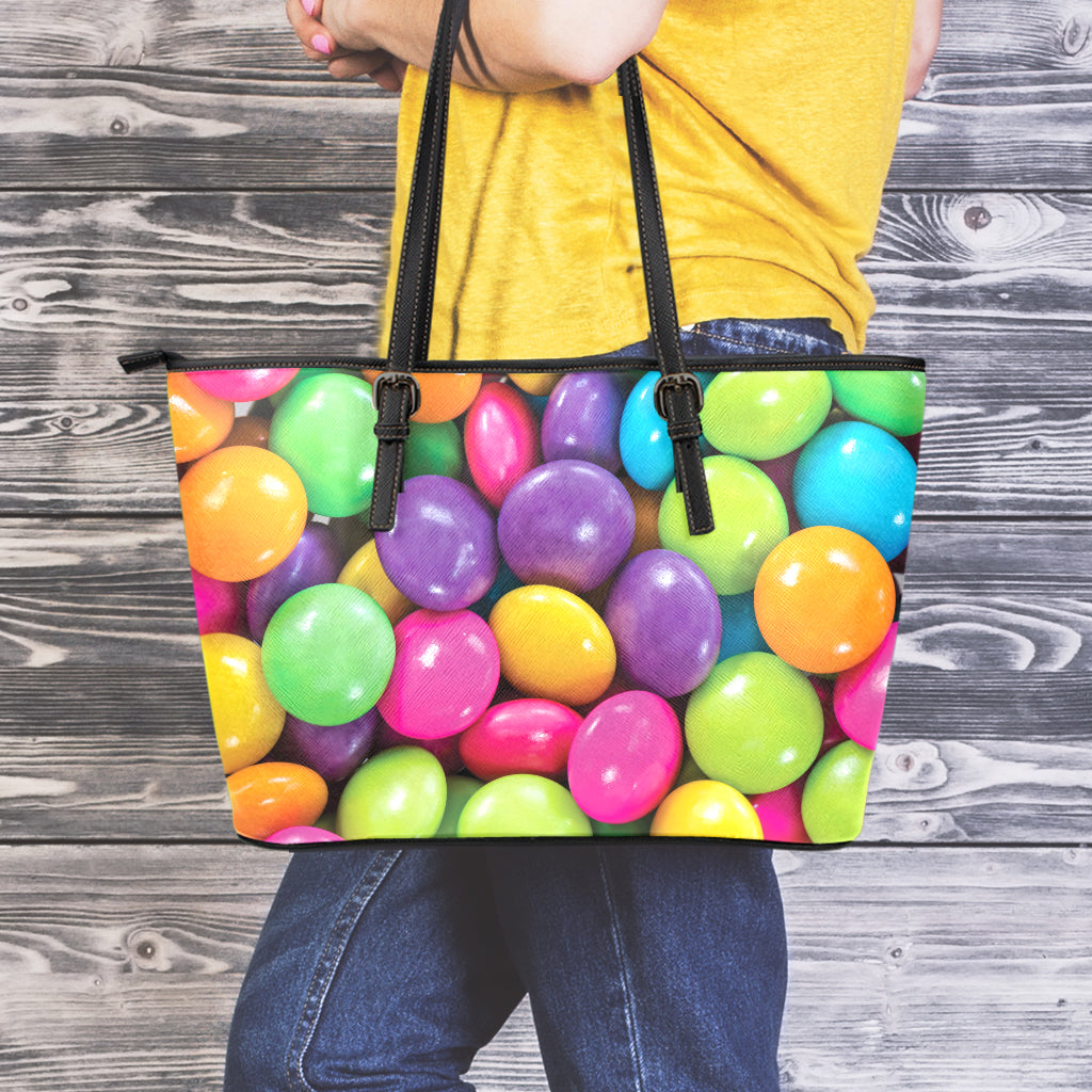 Colorful Chocolate Candy Print Leather Tote Bag